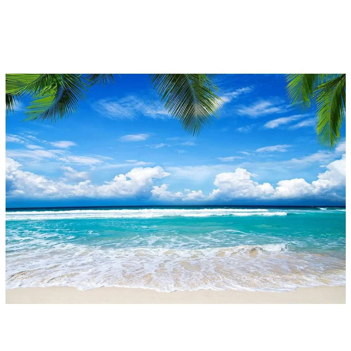 Allenjoy Summer Beach Waves Scene Palm Leaves Ocean Backdrop - Allenjoystudio