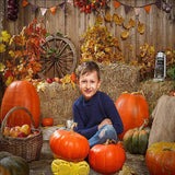 AllenjoyWooden Barn Pumpkin Flag Haystack Backdrop for Children