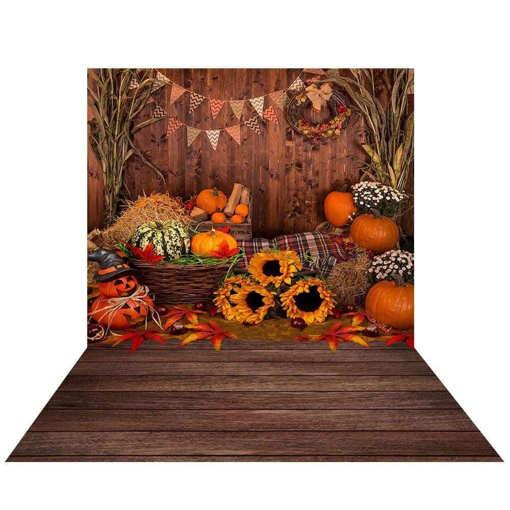 Allenjoy Autumn Pumpkin Flag Sunflower Wooden Backdrop - Allenjoystudio