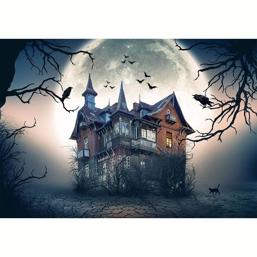 Allenjoy Halloween Castle Fullmoon Bat Gloomy Backdrop - Allenjoystudio