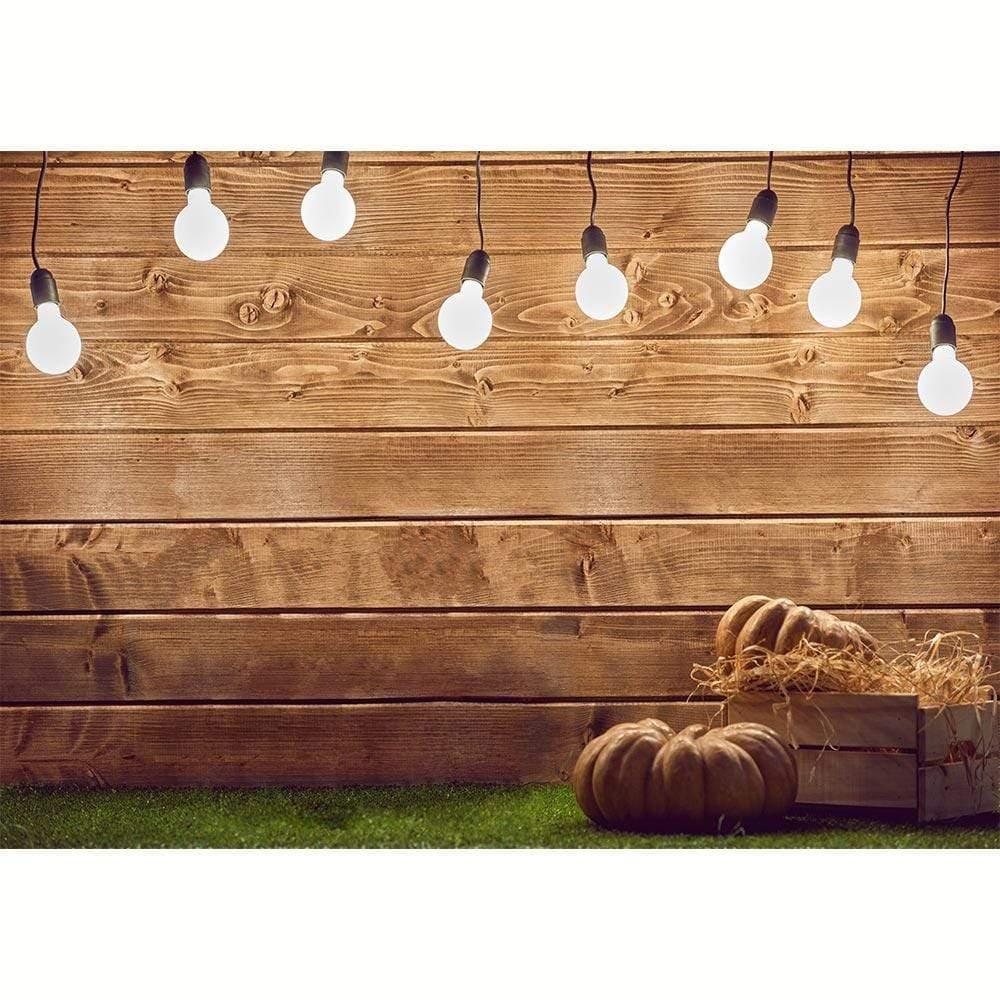 Allenjoy Lights on Wood Board Pumpkin on Grass for Photography Backdrop - Allenjoystudio