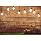 Allenjoy Lights on Wood Board Pumpkin on Grass for Photography Backdrop