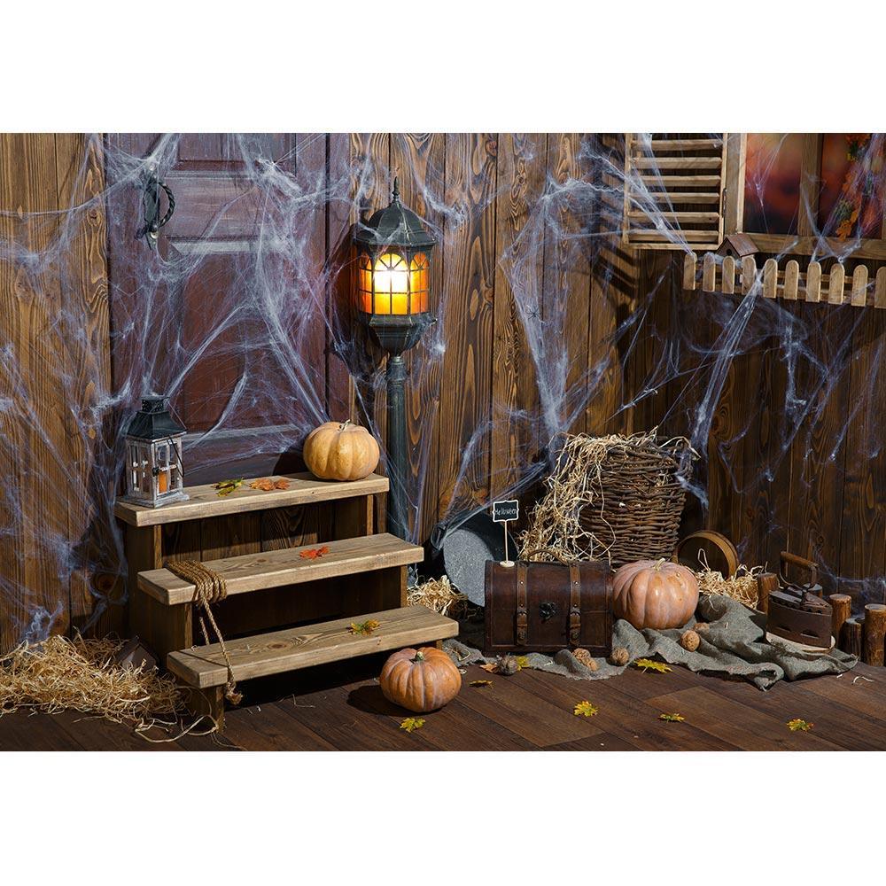 Allenjoy Witch Wood House Pumpkin Cobweb Halloween Backdrop - Allenjoystudio
