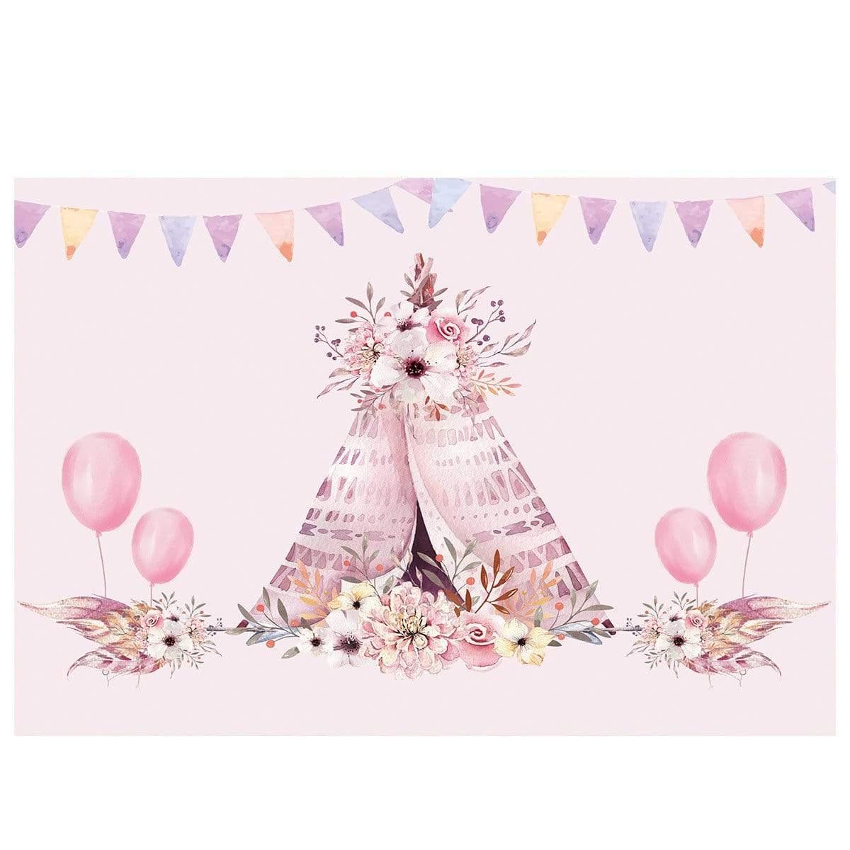 Allenjoy Pink Buntings Flowers Ballons Birthday Tent Backdrop - Allenjoystudio