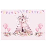Allenjoy Pink Buntings Flowers Ballons Birthday Tent Backdrop