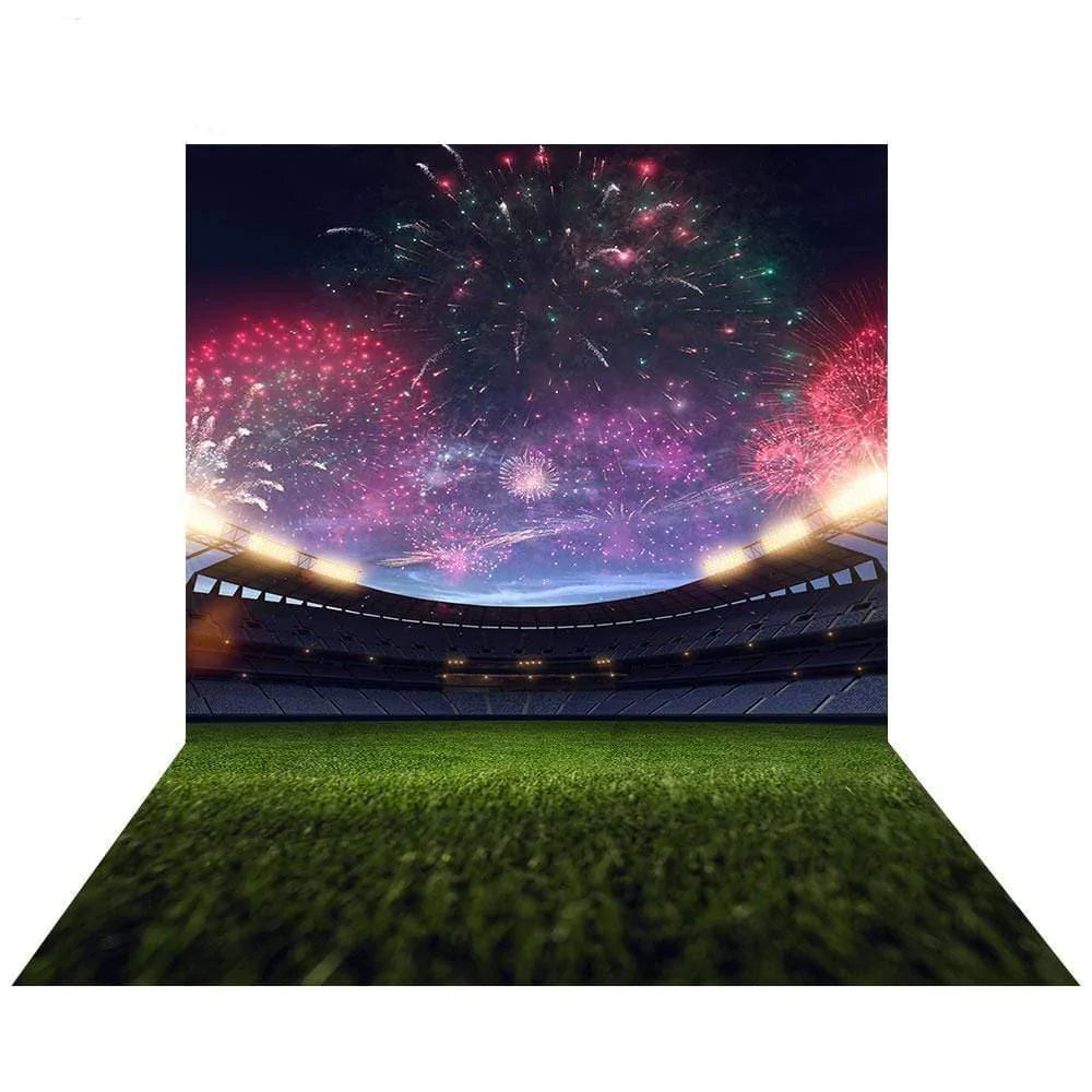 Allenjoy Backdrop Sports Fireworks over the Football Field - Allenjoystudio