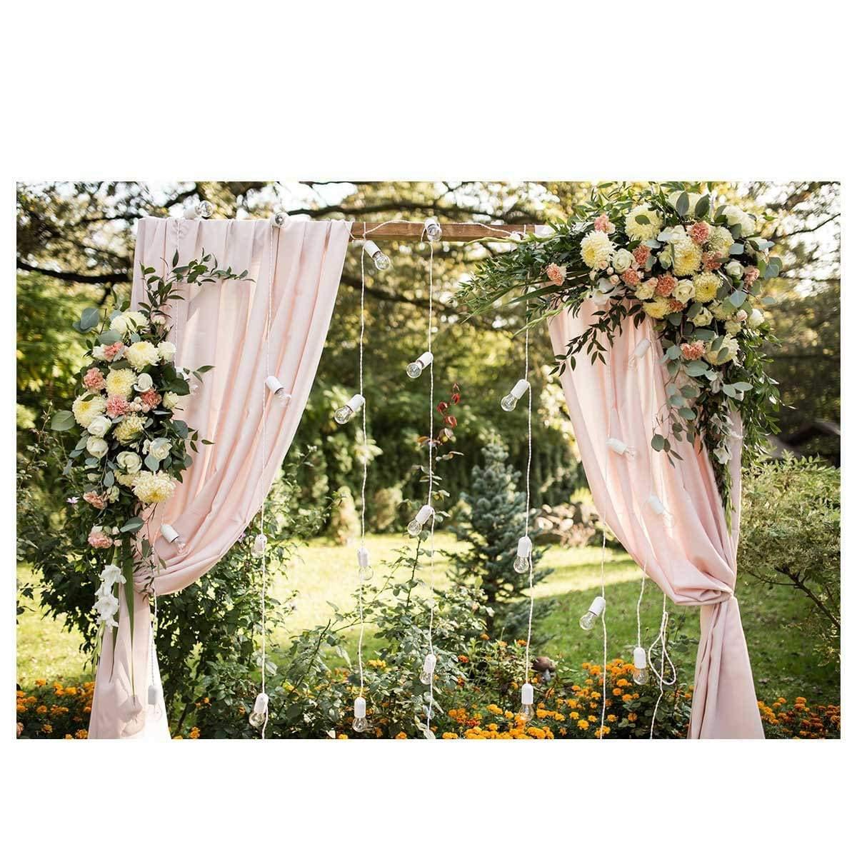 Allenjoy Wedding Backdrop  With Pink Curtain String of lights - Allenjoystudio