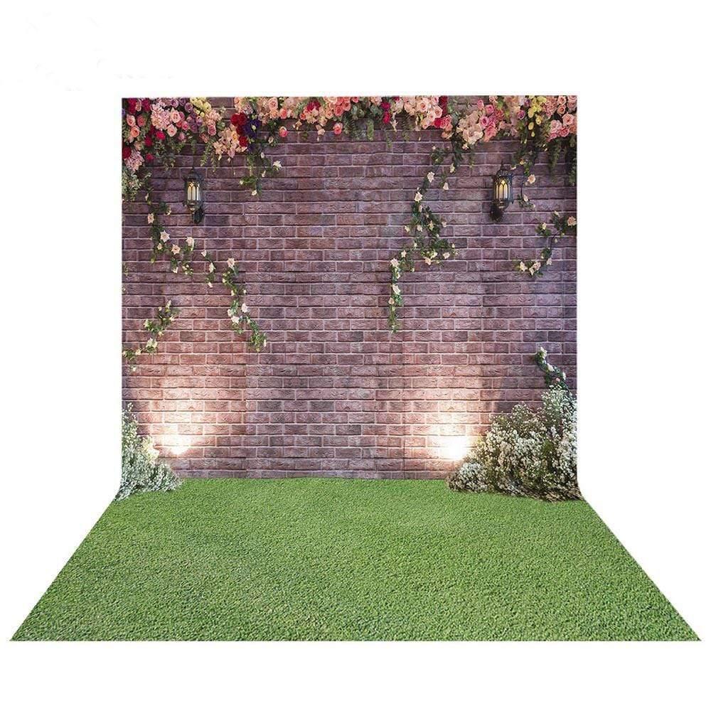 Allenjoy Brick Wall Grass Floor Wedding Photography Backdrop - Allenjoystudio