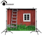 Allenjoy Backdrops Red Finnish Wooden House Stairs Window Outside New Photocall Background
