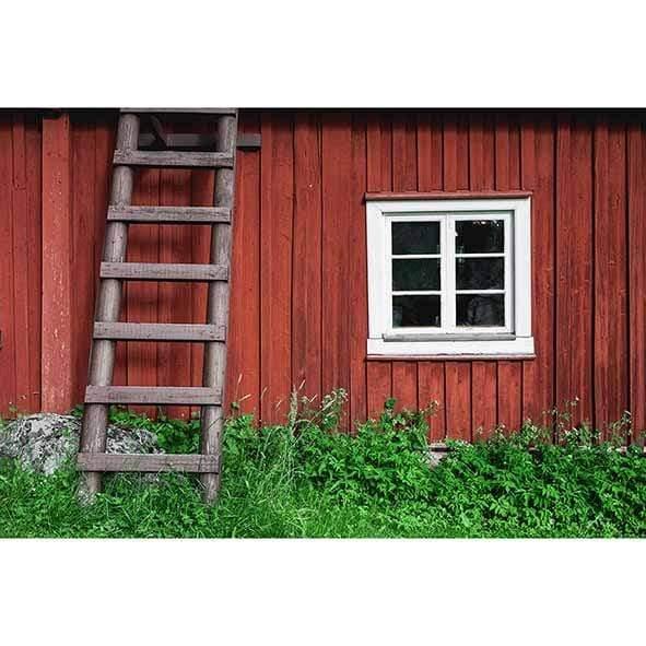 Allenjoy Backdrops Red Finnish Wooden House Stairs Window Outside New Photocall Background - Allenjoystudio