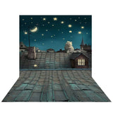 Allenjoy Backgound Children Story Roof Cat Moon and Star on Night Sky in Dream Backdrop - Allenjoystudio