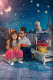 Allenjoy Backgound Children Story Roof Cat Moon and Star on Night Sky in Dream Backdrop - Allenjoystudio