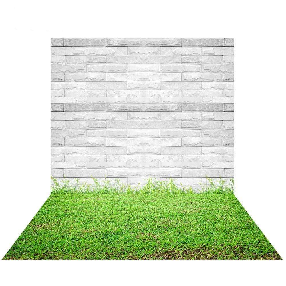 Allenjoy White Brick Wall Green Grass Floor - Allenjoystudio