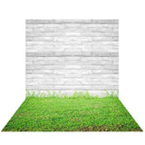Allenjoy White Brick Wall Green Grass Floor - Allenjoystudio