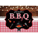 Allenjoy BBQ Wood Red and White Grid Barbecue Backdrop