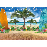 Allenjoy Beach Painting Watercolor Coconut Tree Surfboard Backdrop