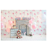 Allenjoy Fireplace Pink Balloons Floral Boken Backdrop