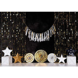 Allenjoy Black Glitter Paper Fans Birthday Backdrop Designed by Panida Phillips