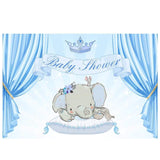 Allenjoy Blue Curtain Baby Elephant for Baby Shower - Allenjoystudio
