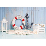 Allenjoy Blue Vintage Wooden Swimming Ring Anchor Backdrop