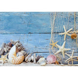 Allenjoy Blue Wooden Backdrop Sealand Starfish Shell for Photography