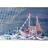 Allenjoy Blue Wooden Bord Boat Starfish Summer Backdrop