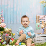 Allenjoy Blue Wooden Easter Eggs Indoor Photograpy Backdrop