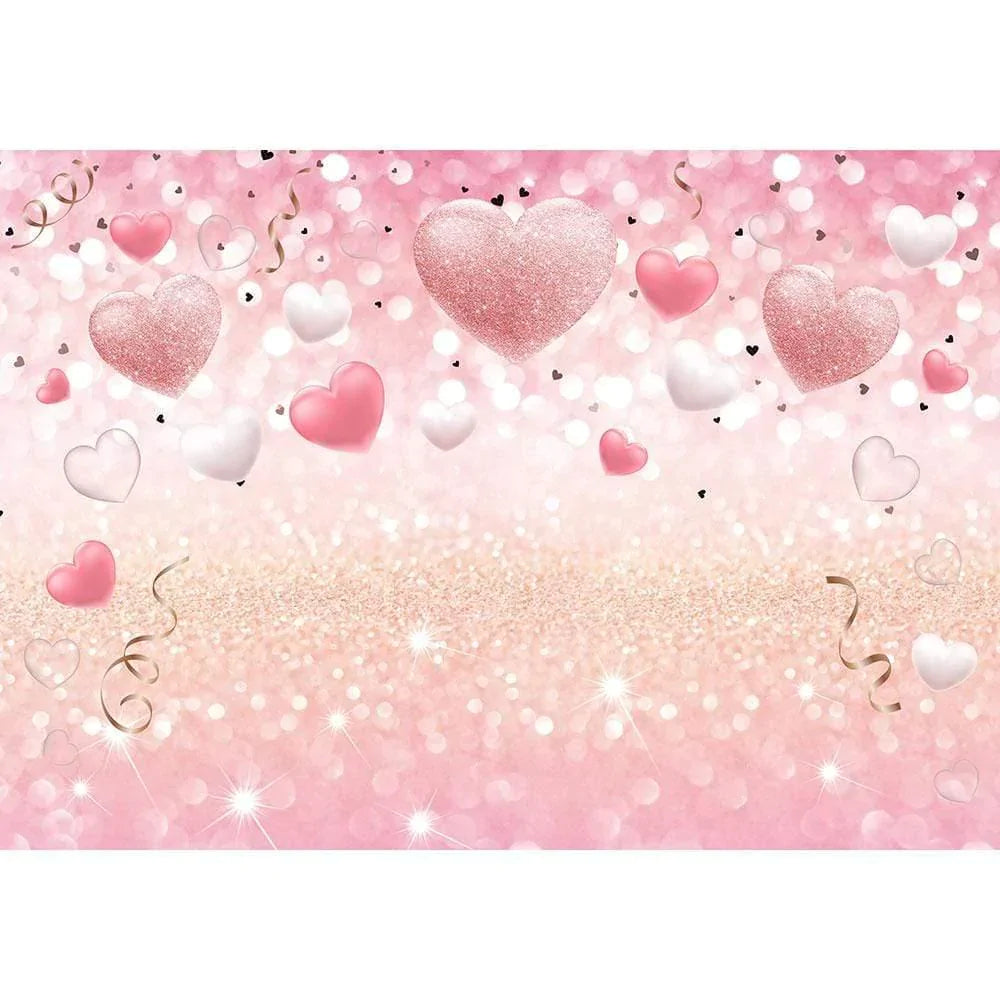 Allenjoy Bokeh Pink Gliter Backdrop Heart Balloon for Valentine's Day - Allenjoystudio