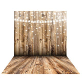 Allenjoy Brown Wooden Wall with floor Sparking Light Backdrop