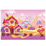 Allenjoy Candy Backdrops Photocall Cartoon Mountain Castle Scene Candy Bar Cream Children