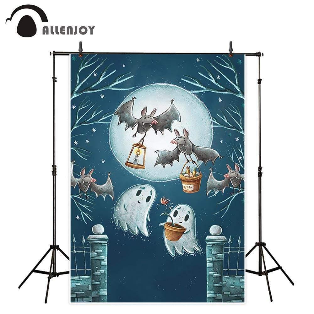 Allenjoy Cartoon Backdrop for Halloween Ghost Bats Full Moon Starry Ch ...