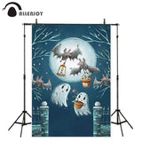 Allenjoy Cartoon Backdrop for Halloween Ghost Bats Full Moon Starry Children Photostudio