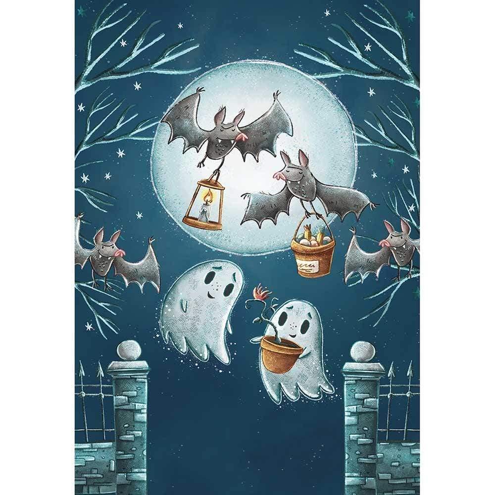 Allenjoy Cartoon Backdrop for Halloween Ghost Bats Full Moon Starry Children Photostudio - Allenjoystudio