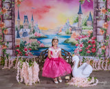 Allenjoy Castle Floral Window Backdrop Hand-Painted for Children Birthday Baby Shower - Allenjoystudio
