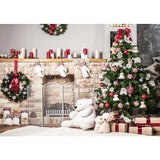 Allenjoy Christmas Backdrop Fireplace Xmas Tree Gift Bear for Kids