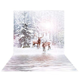 Allenjoy Christmas Sunrise Tree Deer in the Snowland Forest Backdrop