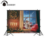 Allenjoy Christmas Backdrop Window Santa Claus Wreath Background Photobooth Photo Props