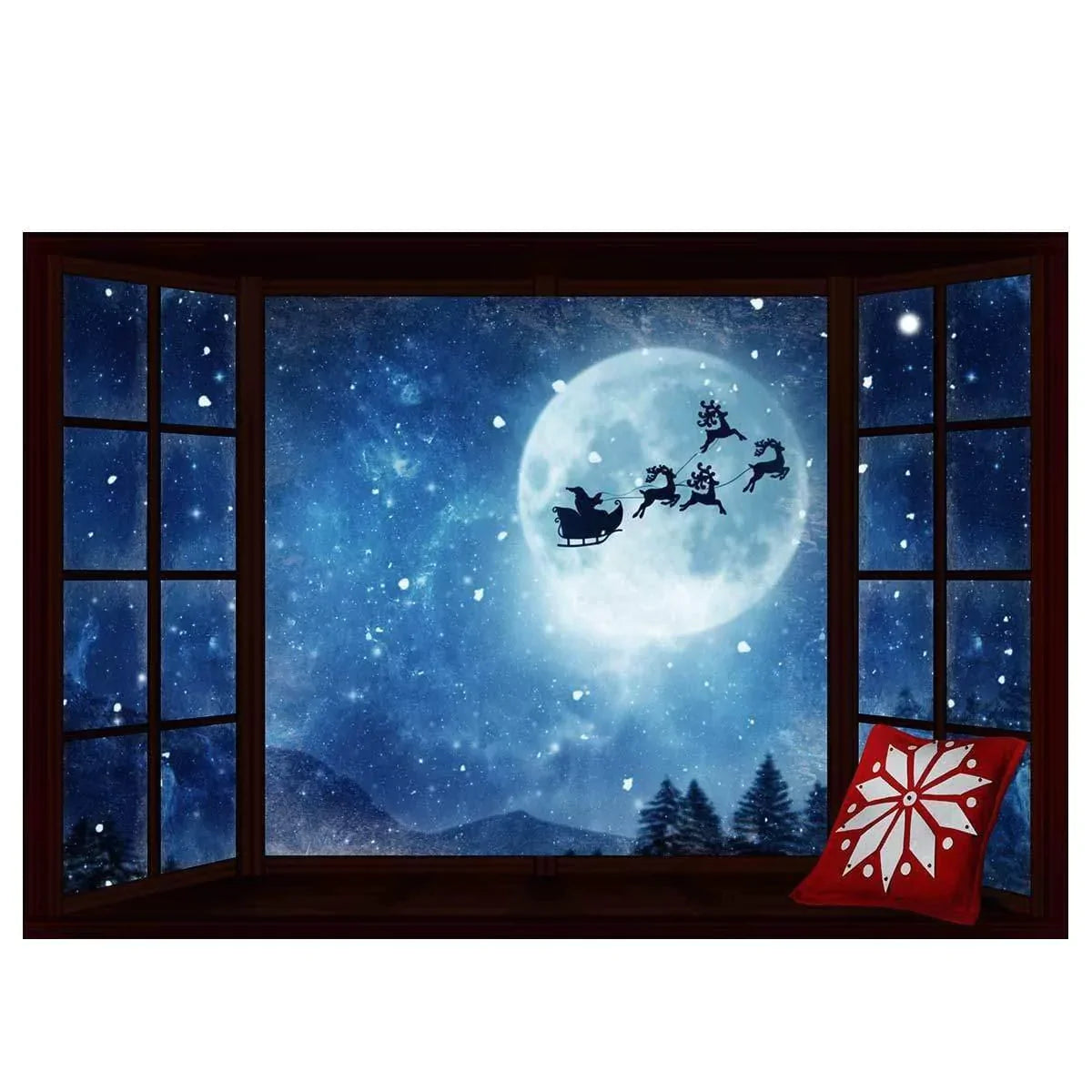 Allenjoy Christmas Snowflake Winter Moon Deers Pillow Window Backdrop - Allenjoystudio