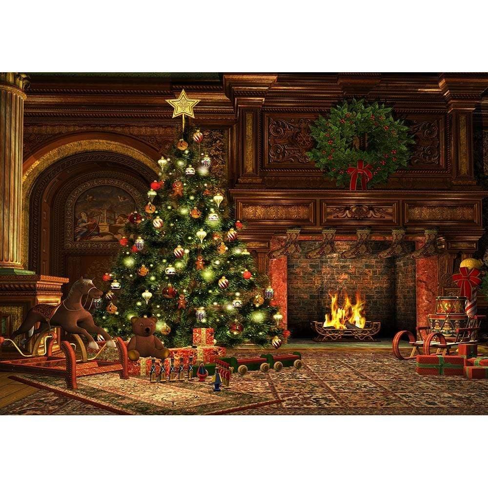 Allenjoy Christmas Classic Fireplace Warm Indoor Backdrop - Allenjoystudio