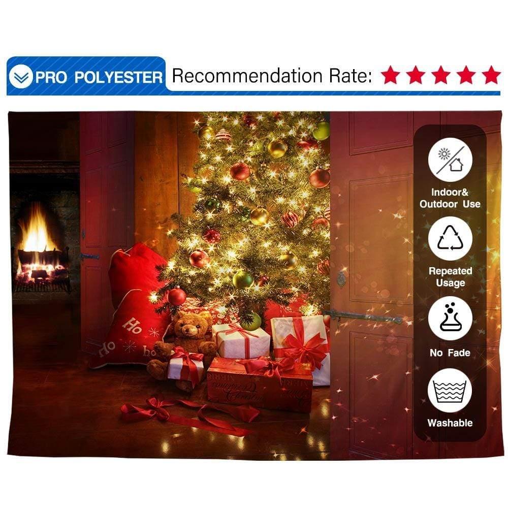 Allenjoy Christmas Tree Gifts Box Night Holiday Fireplace Backdrop - Allenjoystudio
