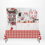 Allenjoy Christmas Kitchen Red Checkered Banner Tablecloth