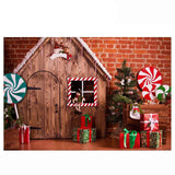 Allenjoy Christmas Red Brick Wall Ginger Candy House Backdrop for Kids
