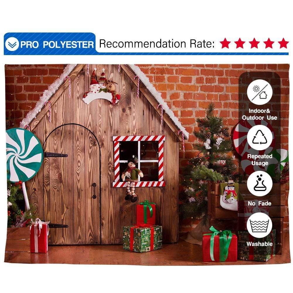 Allenjoy Christmas Red Brick Wall Ginger Candy House Backdrop for Kids - Allenjoystudio