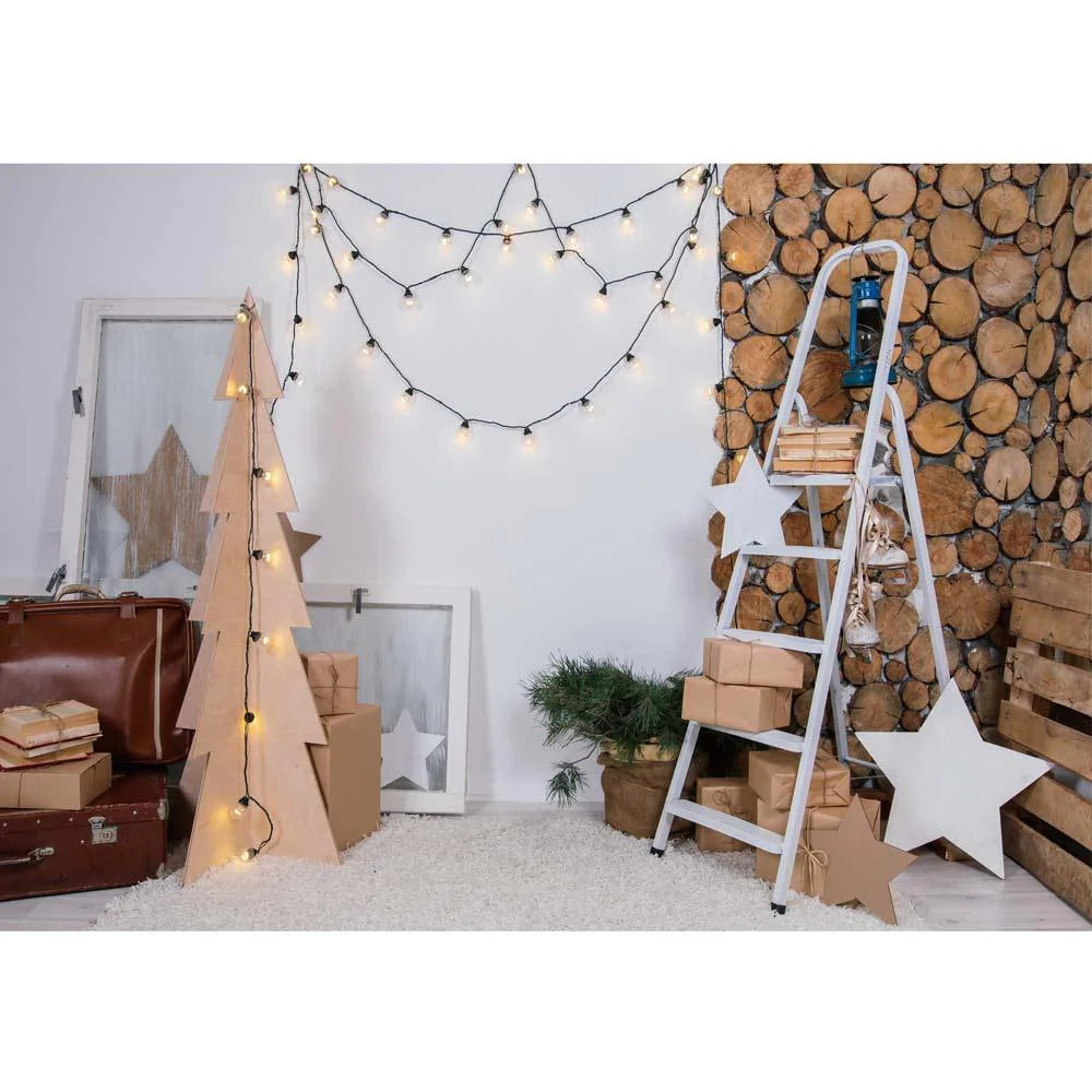 Allenjoy Christmas Tree Wood Wall Ladder Bokeh Light Indoor Backdrop - Allenjoystudio