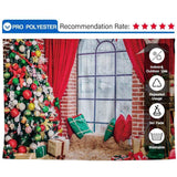Allenjoy Christmas Tree Red Curtain Window Pillow Brick Wall Backdrop - Allenjoystudio