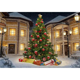 Allenjoy Christmas Tree Backdrop House Outdoor for Family Photoshoot - Allenjoystudio