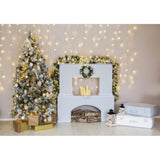 Allenjoy Christmas Tree Candle in Fireplace Gifts Box Bokeh Lights Backdrop