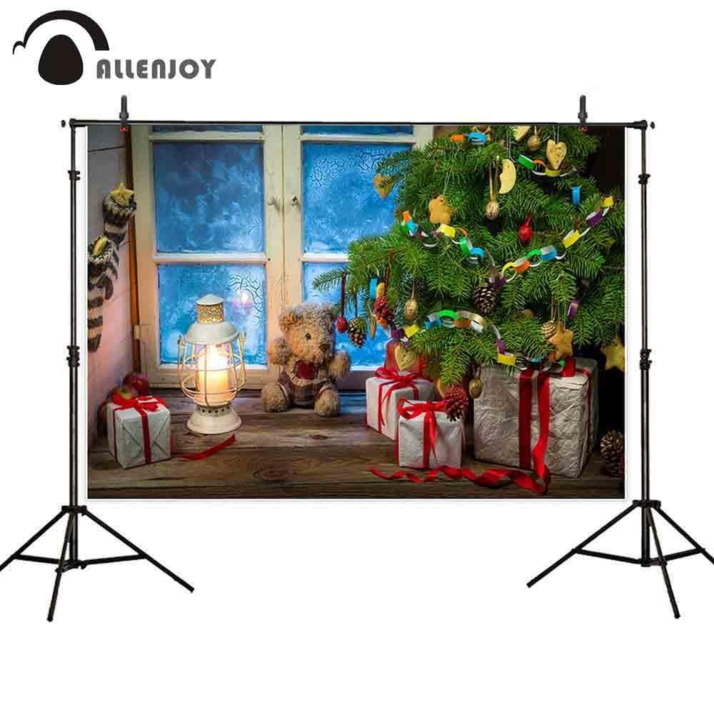 Allenjoy Christmas Window Background  Pine Tree Indoor Gift Toy Bear Real Photo Backdrop - Allenjoystudio