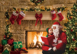 Allenjoy Christmas Xmas Fireplace Backdrop Tree Stockings Backdrop