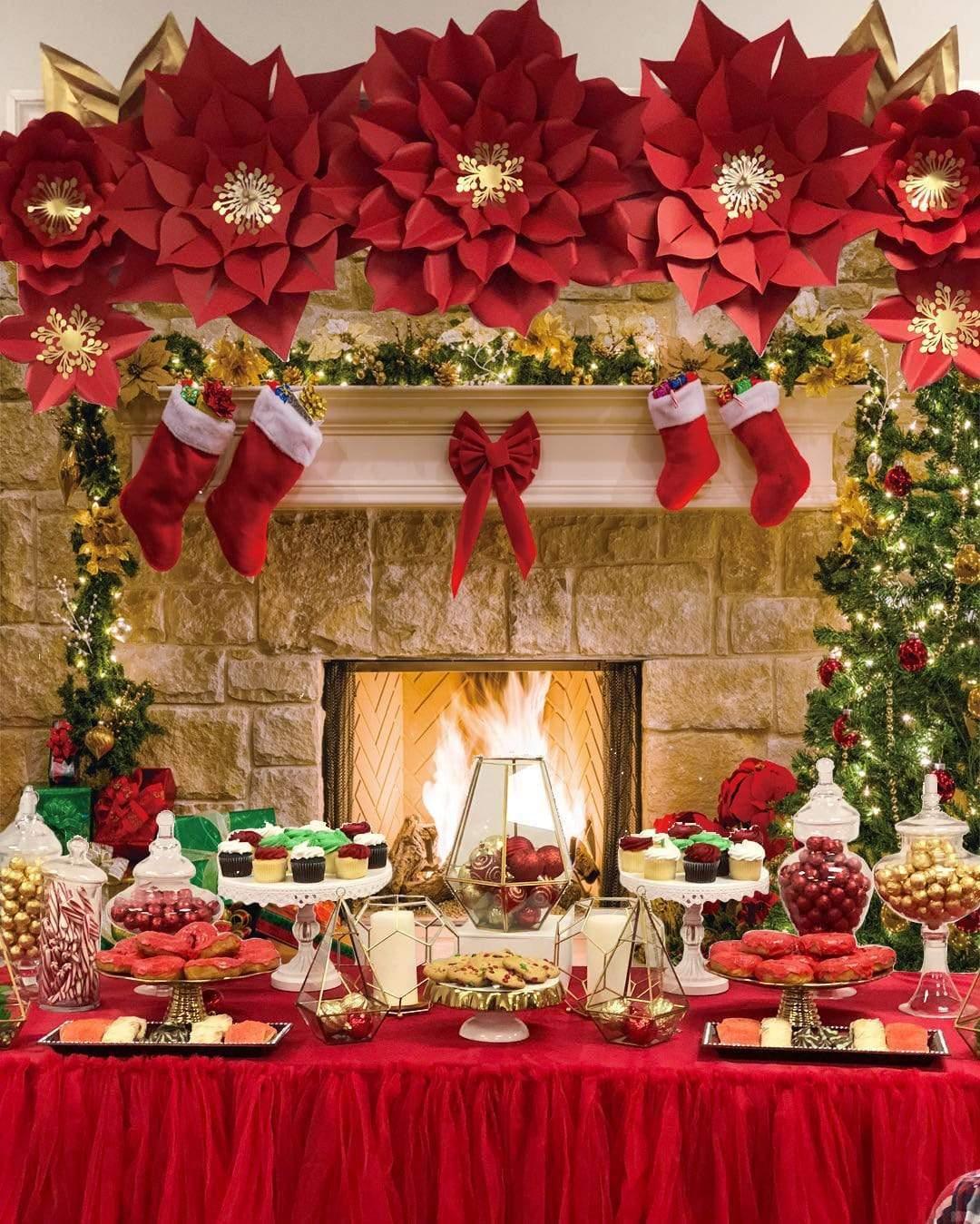 Allenjoy Christmas Xmas Fireplace Backdrop Tree Stockings Backdrop - Allenjoystudio